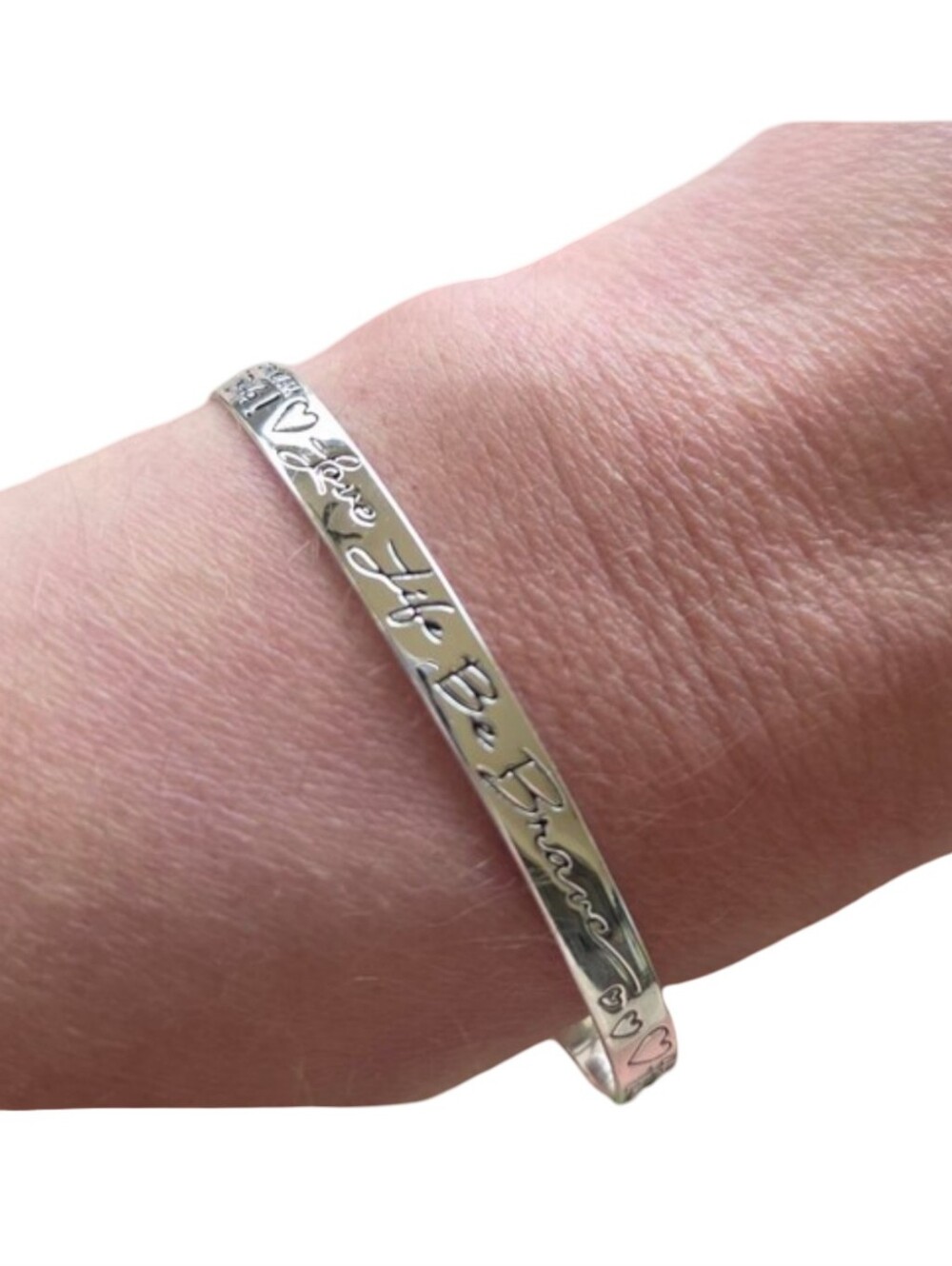 LA Rocks 925 Sterling Silver Love Life Be Brave Engraved Cuff Bracelet NWOT